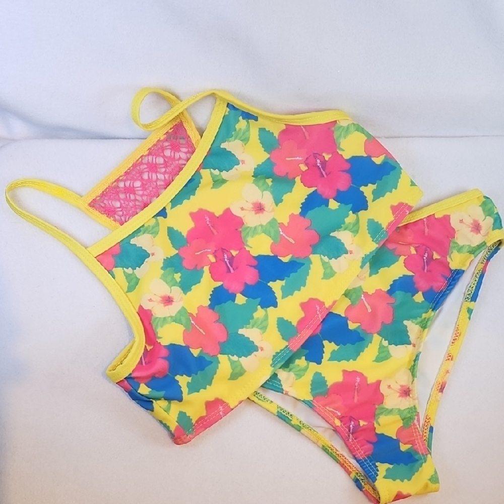 Girls' Yellow Floral Two-Piece Swim Bikini